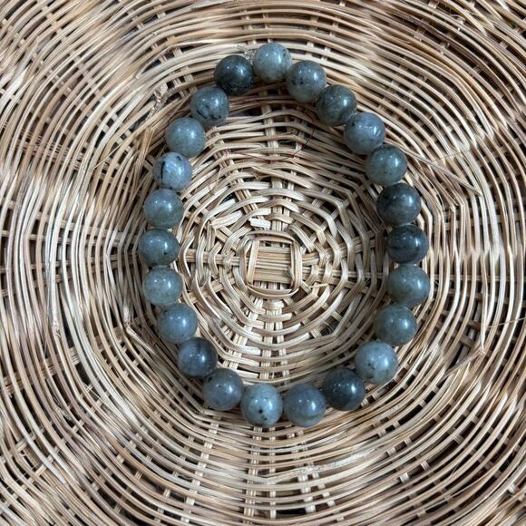 LABRADORITE 7” Gray multicolor flash Beaded Bracelet handmade genuine crystal - Picture 2 of 3